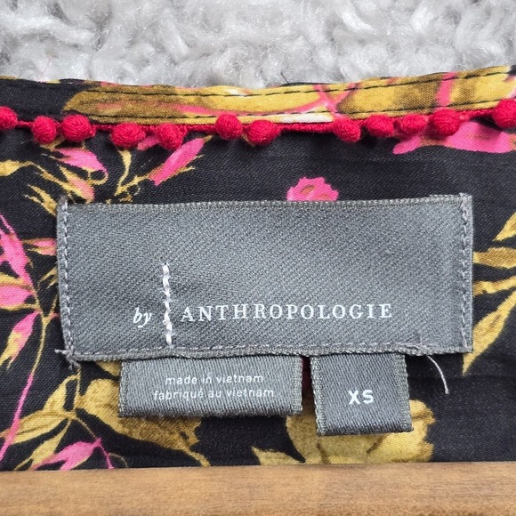 Anthropologie Top Womens XS Black Floral Button Up Deep V-Neck Feminine Romantic - Picture 5 of 12